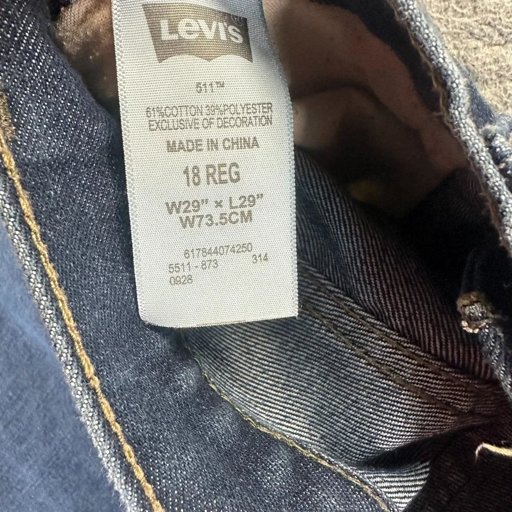 Levi's 511 Jeans Boys 18 Blue Cotton Denim Straight Leg Slim Fit Workwear Travel